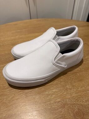 Vans Slip-On Faux Leather Flats in White